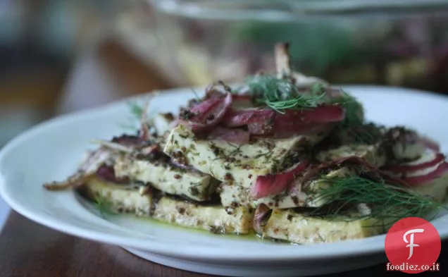 Tofu al forno con vino bianco, senape e aneto