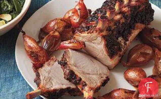 Arrosto di maiale in crosta di senape con scalogno e salsa al vino Ricetta