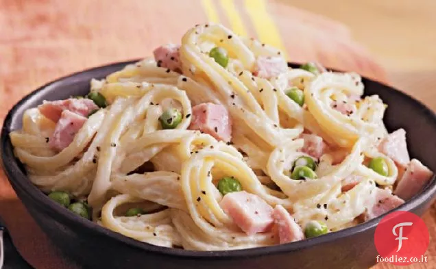Prosciutto e tagliatelle al formaggio a cottura lenta