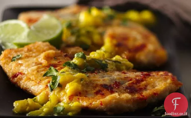 Tilapia speziata con salsa di mango e lime al miele