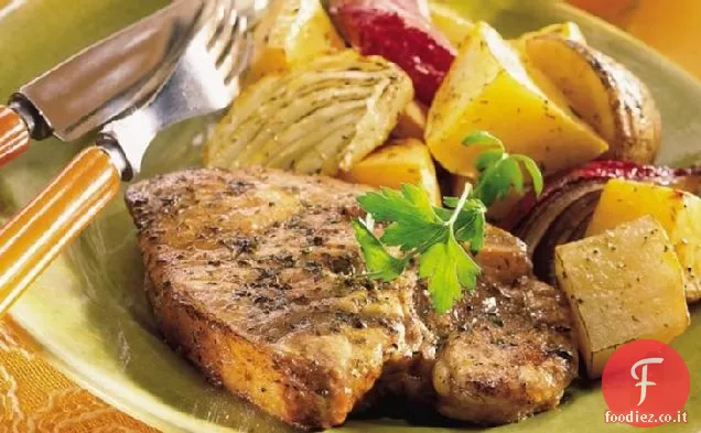 Braciole di maiale arrosto e verdure