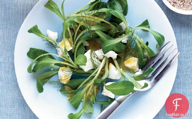 Insalata di Mâche con formaggio di capra e Vinaigrette di finocchio e senape
