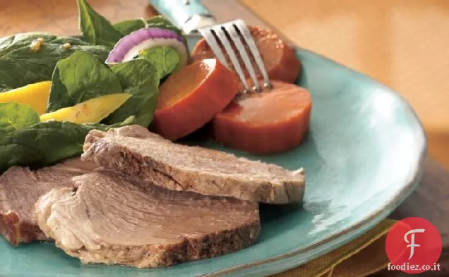 Carne di maiale con zucchero di canna a cottura lenta con patate dolci