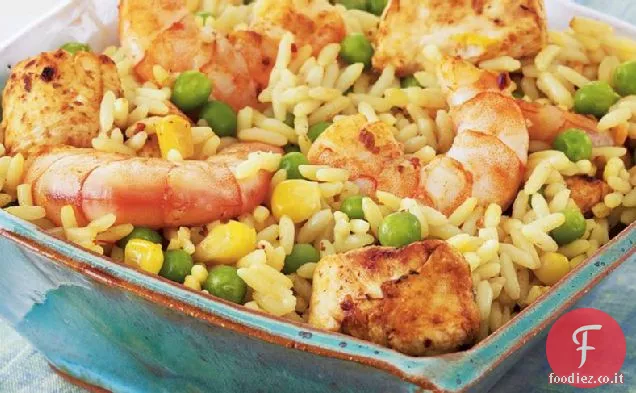 Veloce gamberetti e pollo Paella