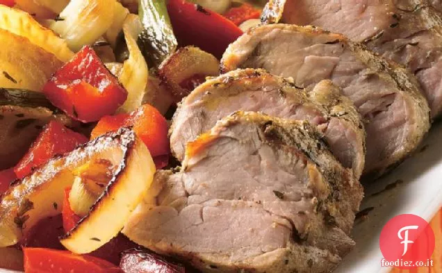 Filetto di maiale alla griglia saporito con verdure alle erbe