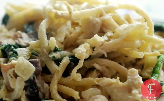 Pasta di pollo, spinaci e funghi