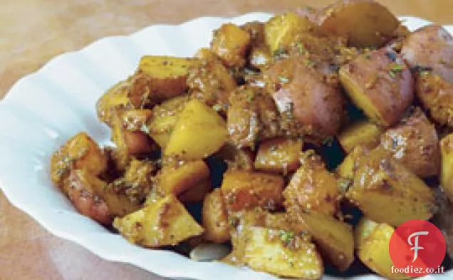 Zucca invernale brasata e patate con senape e scalogno