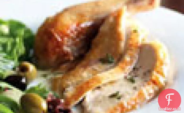 Pollo arrosto con salsa di senape e timo e insalata verde con olive