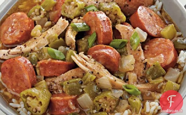 Gumbo di pollo e salsiccia a cottura lenta
