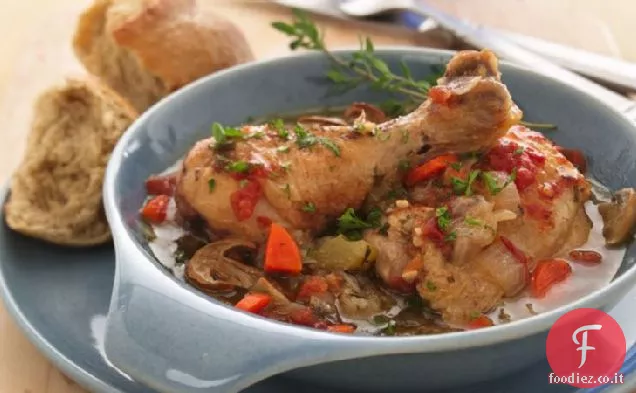 Pollo brasato con funghi selvatici e timo