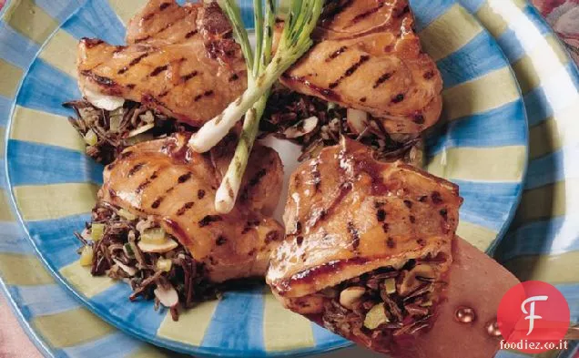 Braciole di maiale ripiene di riso selvatico alla griglia