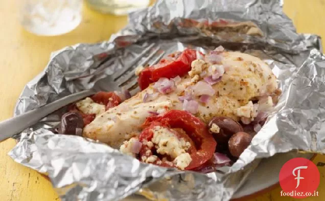 Confezioni di fogli di pollo mediterraneo alla griglia