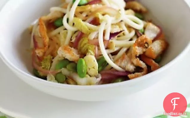 Pollo, edamame e Noodle Saltate in padella