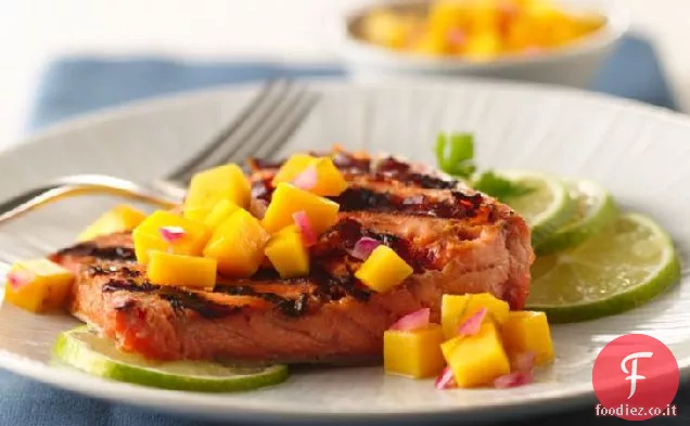 Zenzero alla griglia-Salmone Teriyaki con miele-Salsa di Mango