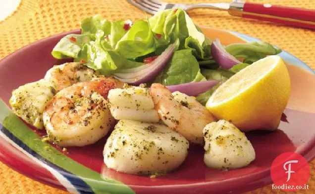 Gamberi e Capesante al Pesto di limone alla griglia