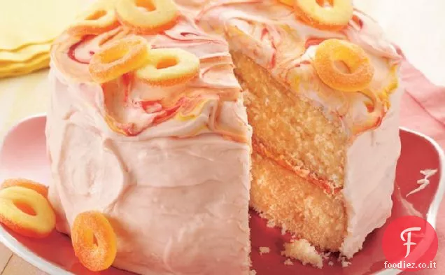 Torta di pesca con glassa di pesca acida