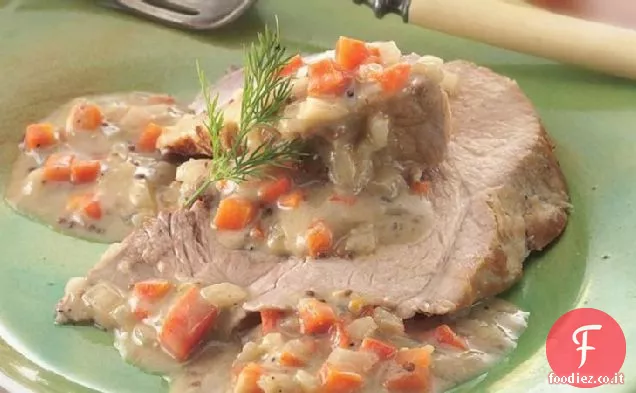 Arrosto di maiale a cottura lenta con salsa cremosa di senape