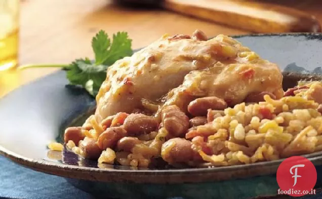 Pollo Chipotle a cottura lenta e Pintos con riso spagnolo