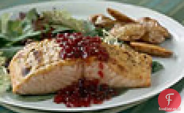 Senape-Salmone arrosto con salsa di mirtilli rossi