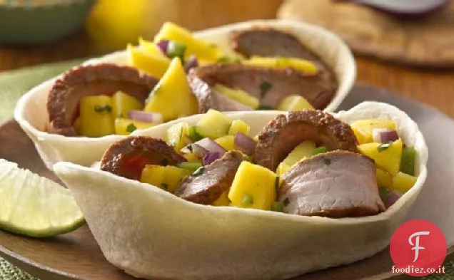 Flank Steak Taco Boats con salsa di Mango