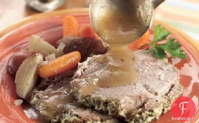 Carne di maiale a cottura lenta e patate al Rosmarino