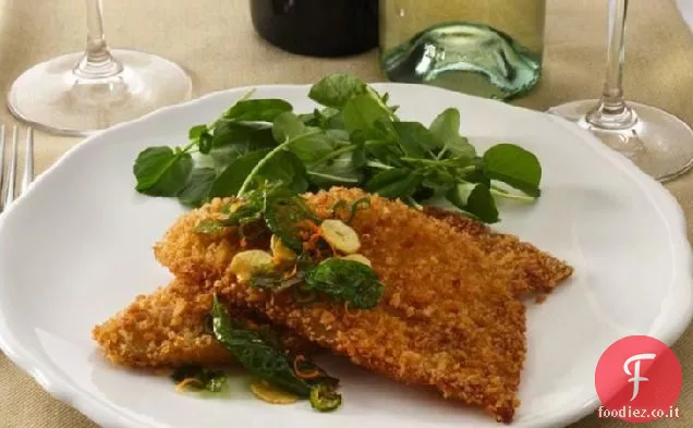 Sogliola Petrale in crosta di Panko con Basilico, Aglio e arancia