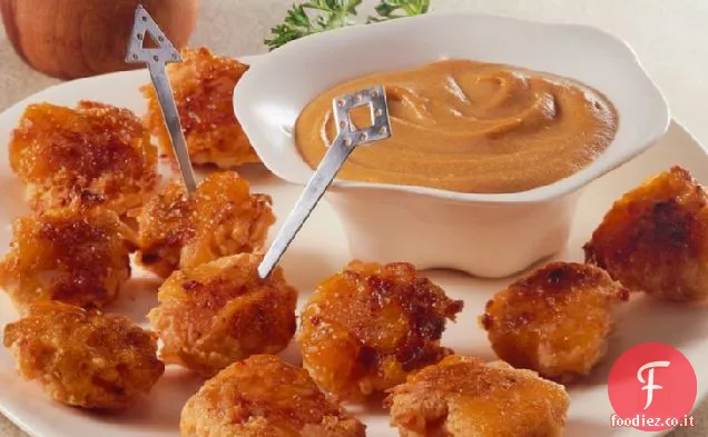 Bocconcini di pollo al cocco glassati all'albicocca