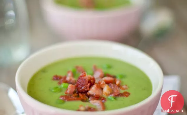 Zuppa di piselli, menta e pancetta