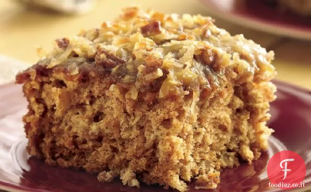 Torta di farina d'avena con salsa di mele e topping al cocco alla griglia