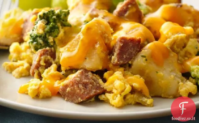 Broccoli, patate e Chorizo Scramble