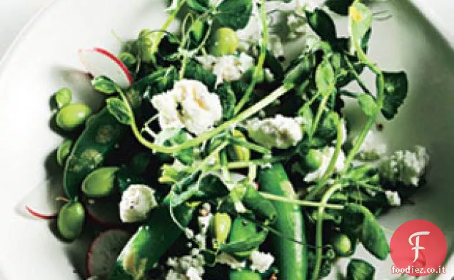 Insalata di piselli e ravanelli con formaggio di capra