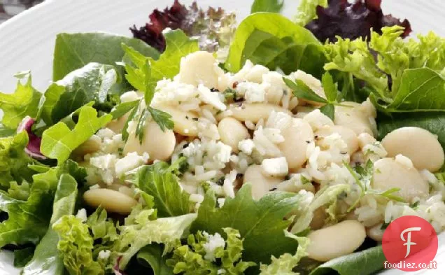 Fagioli eleganti e riso su verdure