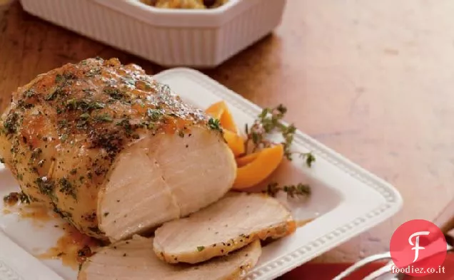 Arrosto di maiale glassato con albicocca a cottura lenta e ripieno