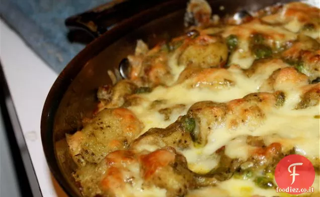 Gnocchi al Forno con Pesto, Piselli e Pancetta