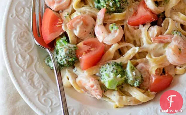 Fettuccine di gamberi e broccoli