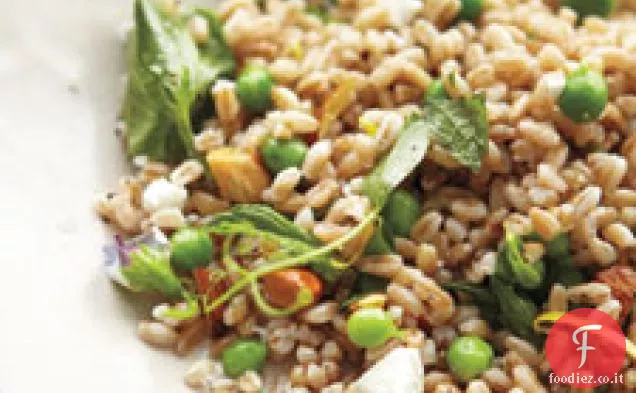 Farro, pisello e insalata di formaggio di capra