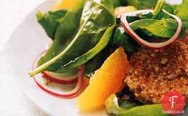 Insalata di spinaci con arance e formaggio di capra caldo