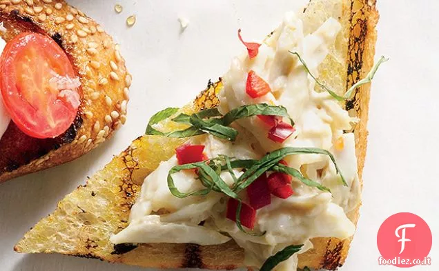Crostini di granchio, Cile e menta