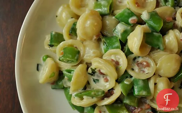 Pasta con Prosciutto, Piselli, Menta e Panna