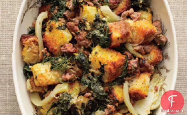 Ripieno di spinaci, finocchi e salsiccia con brioche tostate