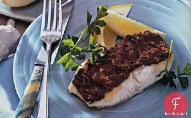 Spigola con Pepe Rosso e Tapenade di Olive
