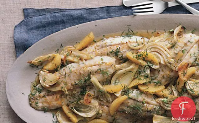 Barramundi Arrostito con Finocchio e Arancia