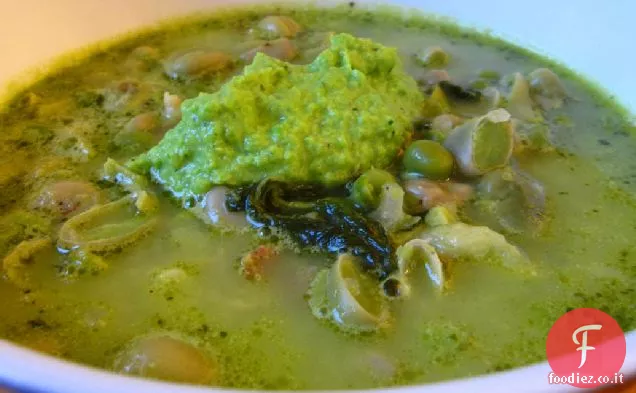 Minestrone di fine primavera con Pistou di Piselli Verdi