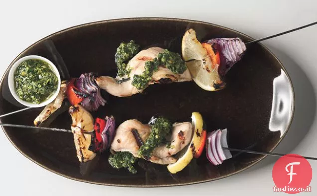 Spiedini di Pollo con Dragoncello-Pesto di Pistacchio