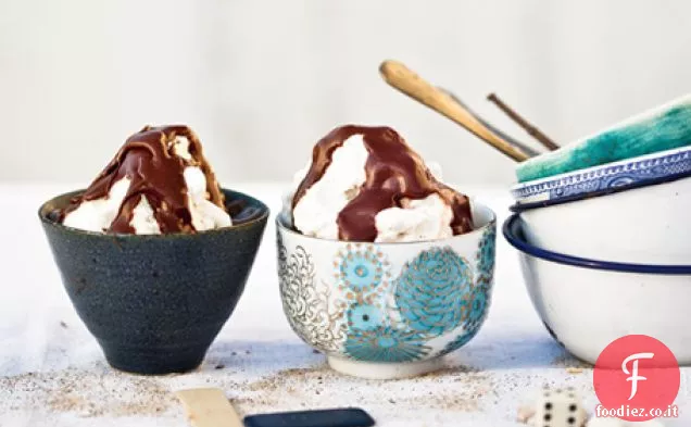 Marshmallow Creme-Caldo Fudge Sundaes