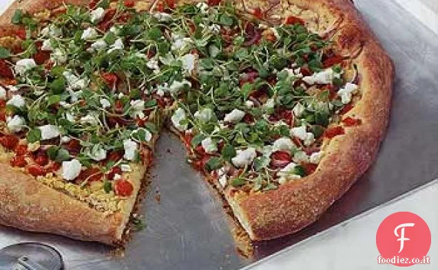 Pizza di fagioli bianchi, pomodoro e formaggio di capra