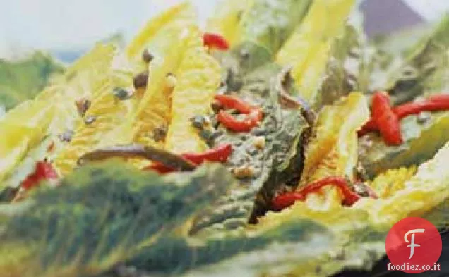 Cuori di Romaine con peperoni arrostiti e condimento Cabrales