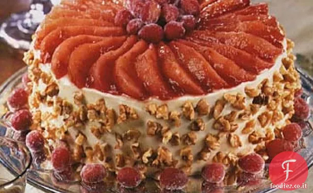 Torta di Natale al mirtillo, pera e noce con crema di formaggio-Glassa all'arancia