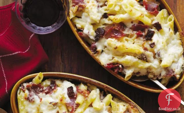 Penne con Garrotxa, Prosciutto Serrano e Pomodori secchi