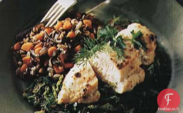 Pollo alla griglia su Porcini brasati e Verza
